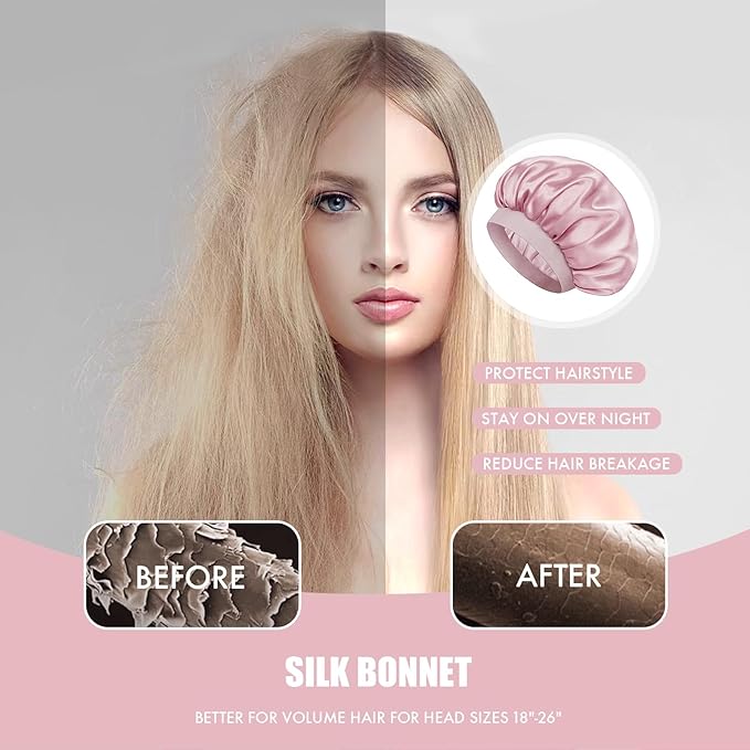Satin Silk Bonnet for Sleeping, Double Layer Silk Sleep Cap for Men & Women, Soft Satin Lined Bonnet for Curly Hair