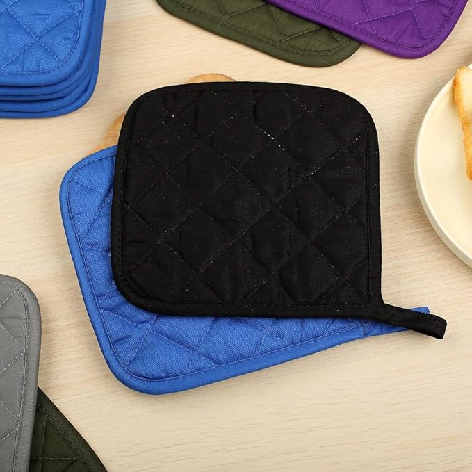 6 Pack Potholders Kitchen Pot Holders Set,Cotton Pot Holders for Kitchen 7 inch hot Pads,Heat Resistant Hot Pads for Cooking and Baking Black