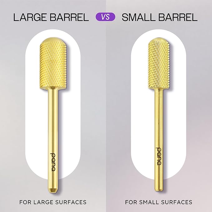 PANA 3/32" Shank Size Smooth Top Small Barrel Carbide - Nail Drill Bit for Dremel Machine Manicure Pedicure Nail Salon Tools Gel Polish & Acrylics Removal (Gold, Fine)