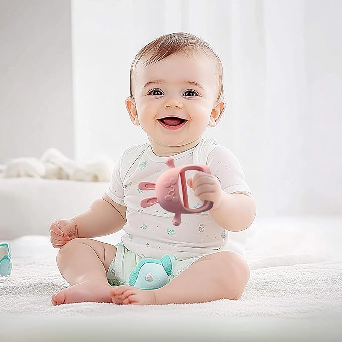 Children Teething Toy, Soft Flexible Texture, 12x12x4.5cm, Gum Massager, Care Accessories, Adorable Bunny Design, Ideal for 6-12 Months Boy Girl