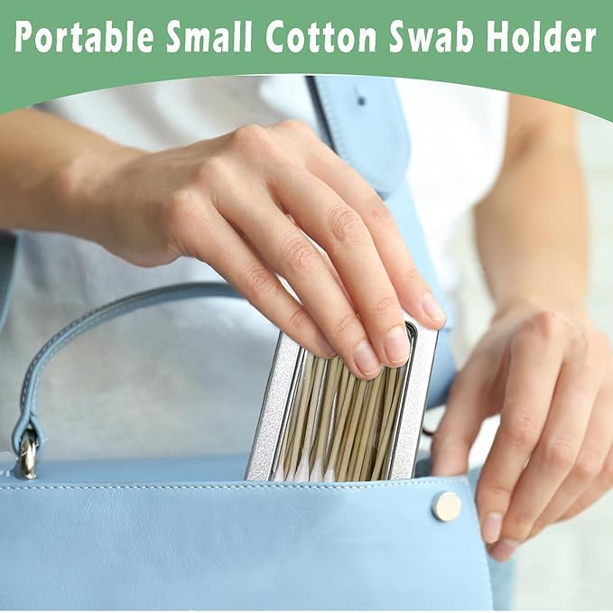 Cotton Swab Holder for Travel, 2 Pcs Portable Small Dental Floss Holder Empty Metal Cotton Ball Holder, Travel Floss Picks Case with Dustproof Lid for Cotton Swabs Hair Ties Floss