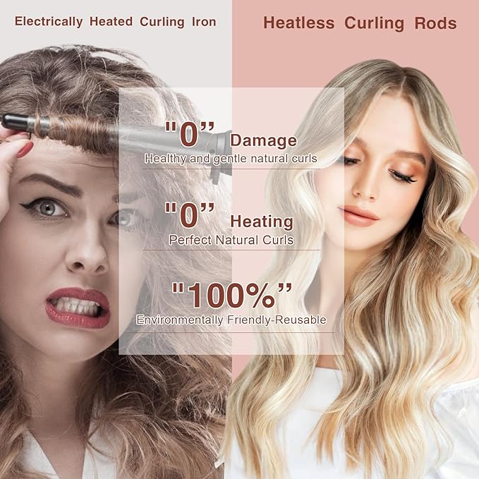 Heatless Hair Curlers Set- 4Pcs Soft Hair Curlers to Sleep In, No Damage Velvet Curling Rods with Silk Scarf, No Heat Overnight Curls - For All Hair Types