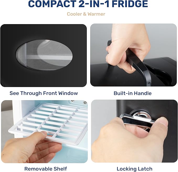 Simple Deluxe Mini Fridge with Observation Window, 4 Liter/6 Can Portable Cooler & Warmer Freon-Free Small Refrigerator, Compact for Skincare, Beverage, Food, Cosmetics, Black New