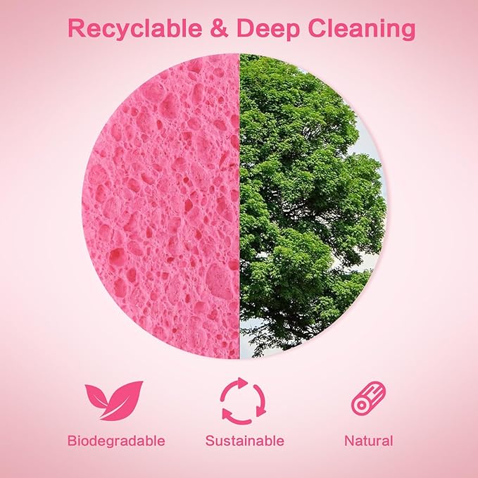 60-Count Compressed Facial Sponges Natural Cellulose - Reusable Professional Face Sponge for Cleansing, Exfoliating & Makeup Removal, Gentle Spa Skincare Tools for Travel Home Bath (pink)