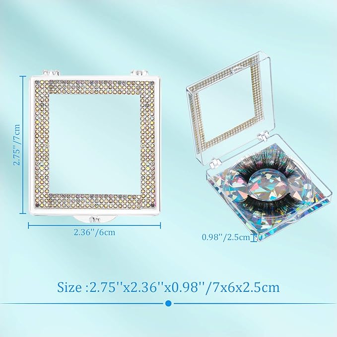 Blulu 8 Pcs 3D Empty eyelash case, Glitter lash cluster box Square Eyelash Storage Boxes with Glitter Paper and Clear Tray for Women(Silver)