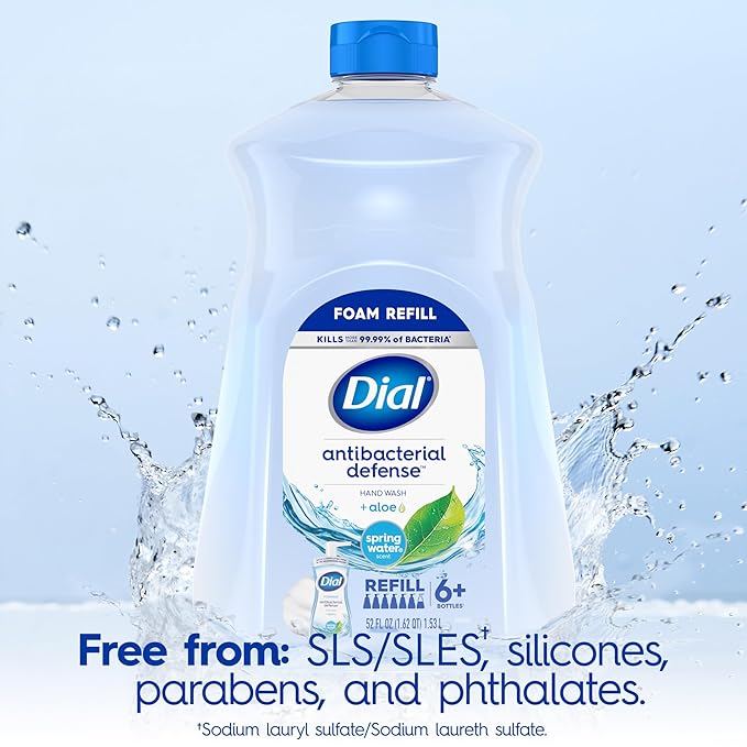 Dial Antibacterial Foaming Hand Soap Refill, Spring Water, 52 fl oz (Pack of 2)