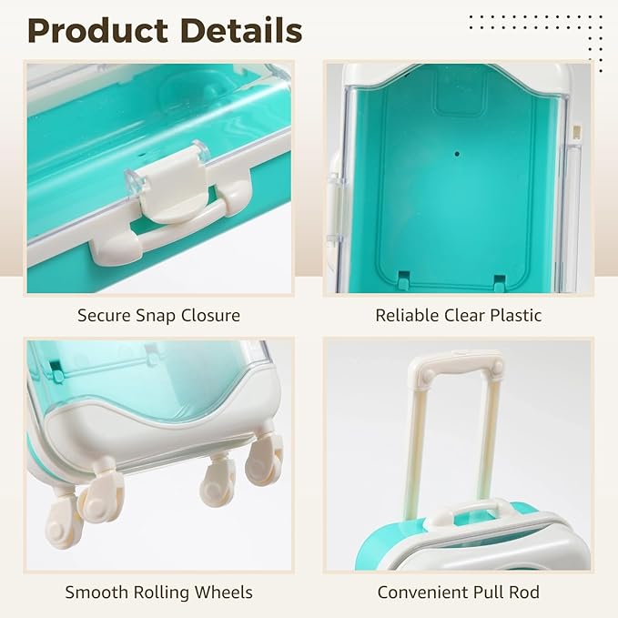 12 PCS Mini Suitcase Party Favor Boxes, Assorted Color Luggage Trolley Candy Box, Clear Small Suitcase Present Package Case, Rolling Empty Storage Box for Jewelry False Eyelash