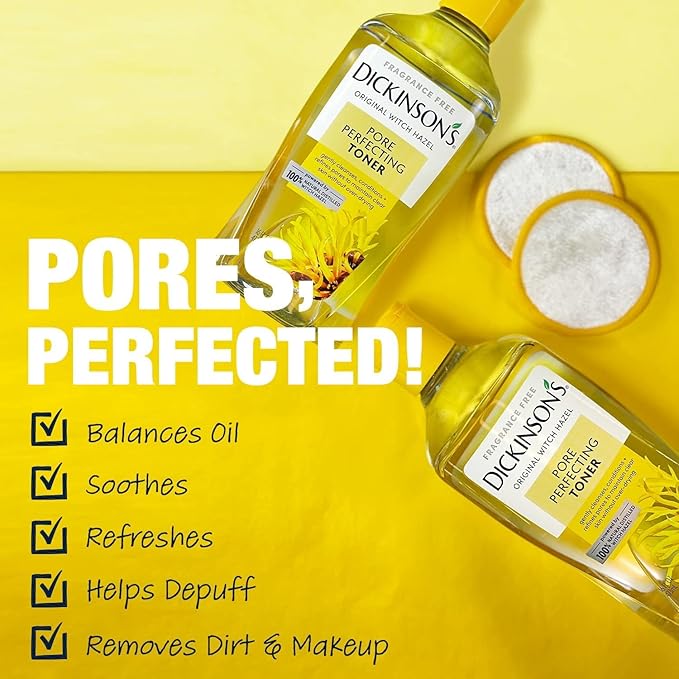 Dickinson's Original Witch Hazel Pore Perfecting Toner | 100% Natural Distilled Witch Hazel | America's #1 Toner | Refines Pores | Removes Impurities & Oil |8 Fl Oz | 6 Count