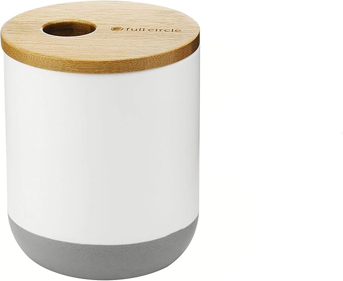 Full Circle Pick Me Up Cotton Swab and Q-Tip Canister, White & Bamboo