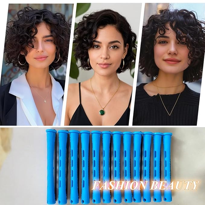 Perm Rods Set for Natural Hair - 36pcs Blue Cold Wave Rods Plastic Hair Rollers for Short Long Hair Curling Rod with Rat Tail Comb(36pcs Blue)