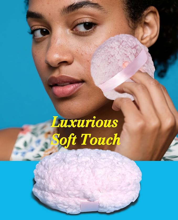 4" Large Powder Puff, Soft Fluffy Powder Puff for Body and Container, Even Application, Washable, Travel Pack, Light Pink