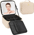 Relavel Travel Makeup Bag With LED Mirror, Cosmetic Train Case with Light up Mirror, Portable Makeup Artist Organizer Bag with Adjustable Dividers, Makeup Brush Holder Storage, Plaid