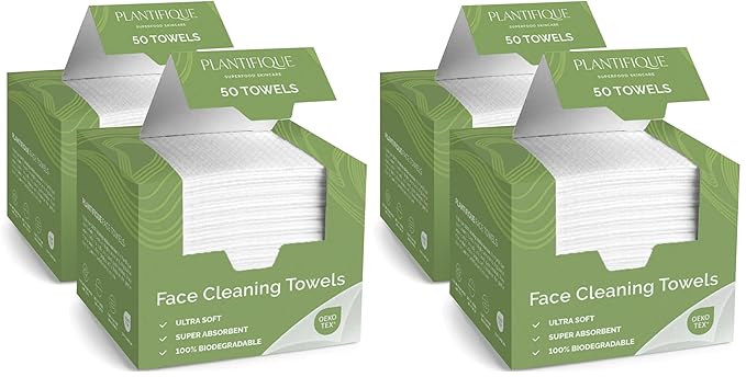 PLANTIFIQUE Disposable Face Towels XL 10"x12" - 100% Biodegradable Viscose Facial Towelettes for Women Skin Care - Toallas para la Cara Desechables, 100 Count (Pack of 2)