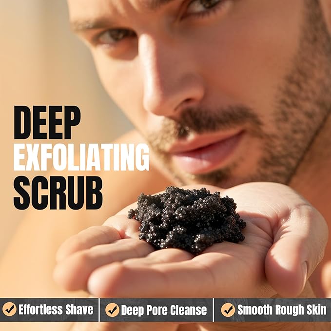 Men’s Charcoal Exfoliating Face Scrub – Gritty Facial Cleanser With Pumice & Sugar - For Blackheads, Oil Control, Acne, Rough Skin, Clogged Pores & Post-Shave Bumps