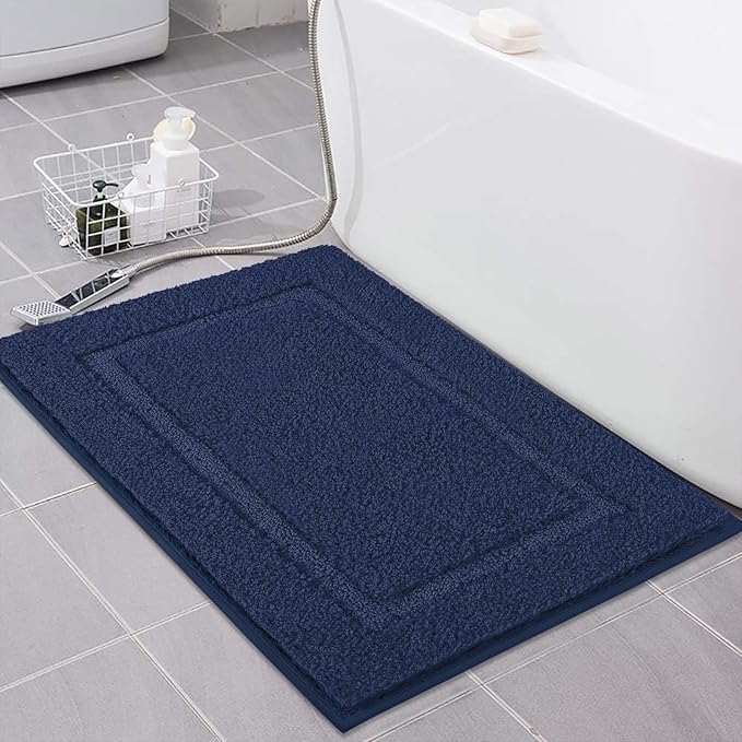 SHACOS Super Soft Bathroom Rugs Set of 2 Pieces 32x20 inch Microfiber Bath Rugs Non Slip Washable Bath Mats Absorbent Bathroom Mats for Shower Tub Vanity, Navy Blue