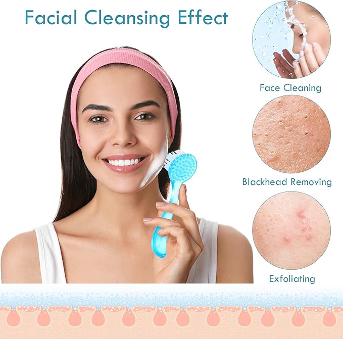 3 Pieces Facial Cleansing Brush Acrylic Handle Face Scrubbers Soft Bristle Exfoliator Cleaner Brush Scrub Exfoliating Facial Scrubber for Face Care Makeup Skincare Removal(Pink, Purple, Blue)