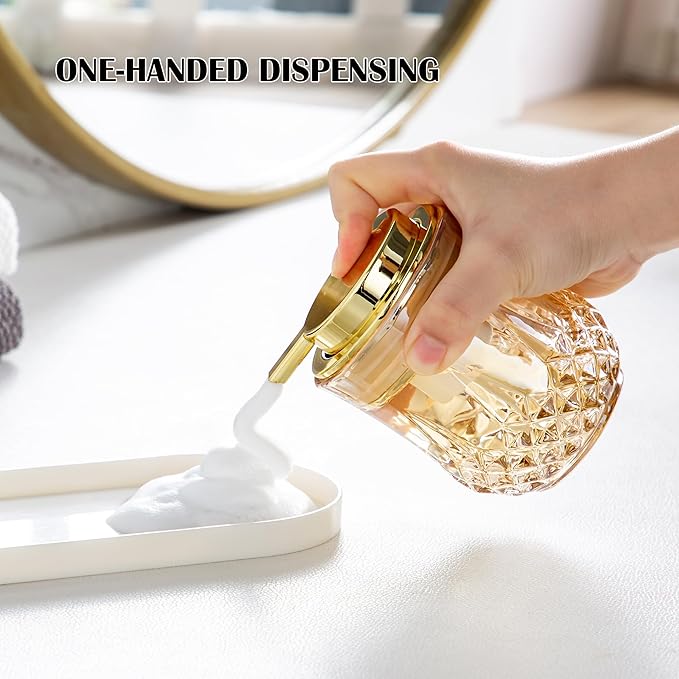 Gold Foaming Soap Dispenser, Bathroom Hand Foam Soap Dispensers,Glass Refillable Dish Soap Dispenser,Modern Home Soap Dispenser for Bathroom,Kitchen (Gold Foam Type/1Pcak)