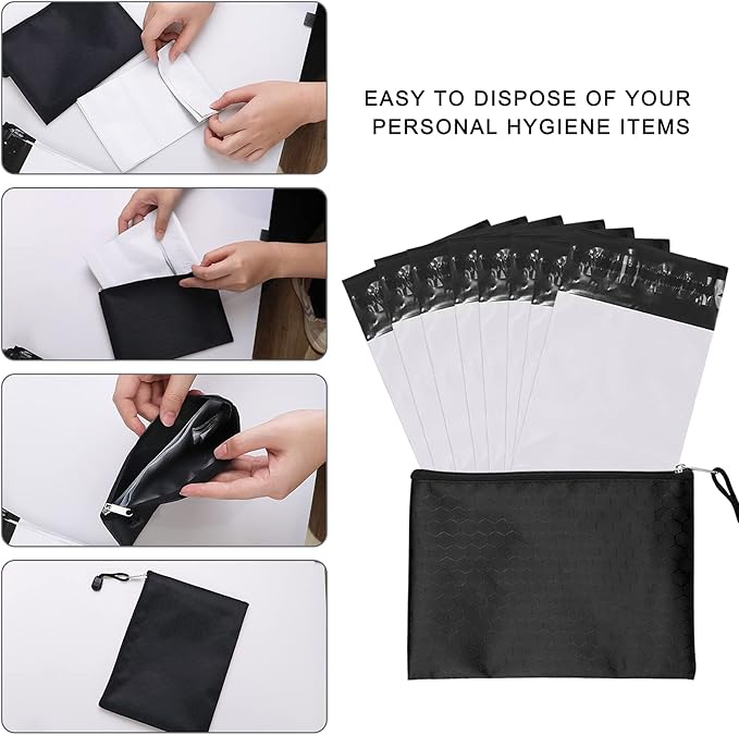 Feminine Personal Disposal Bags,5 * 8 inches Tampon Pack of 100 White Opaque Seal Discreet Disposal Bags for Tampons,Sanitary Pads,Sanitary Liners(with Black Storage Bag)