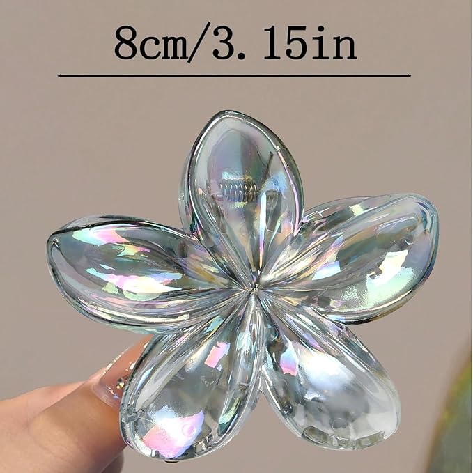 Flower Hair Clips for Women, 4 Pcs Clear Color Hawaiian Flower Hair Claw Clips, Sparkly Cute Large Hibiscus Hair Claw Decorative Accessories For Thick and Thin Hair