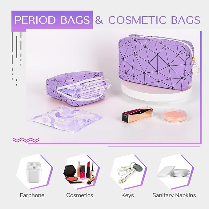 Period Bag for Teen Girls, Leather Sanitary Napkin Storage Bag, Portable Menstrual Pad Bag Period Pads Pouch, Small Make Up Bags