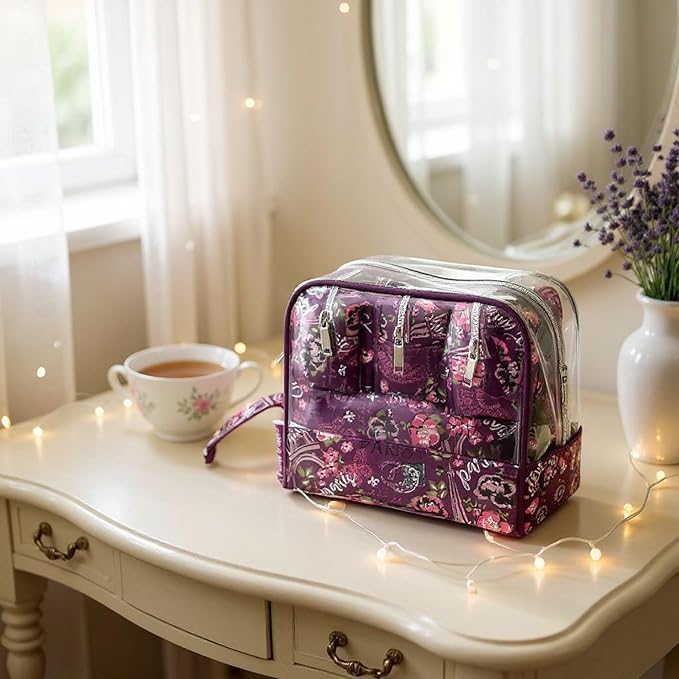 Emma & Chloe Travel Toiletry Bags for Women, 5 Piece Waterproof Cosmetic Case, Bag, Pouch Makeup Organizer Set for Women, Home Counters (Je T'aime Paris)