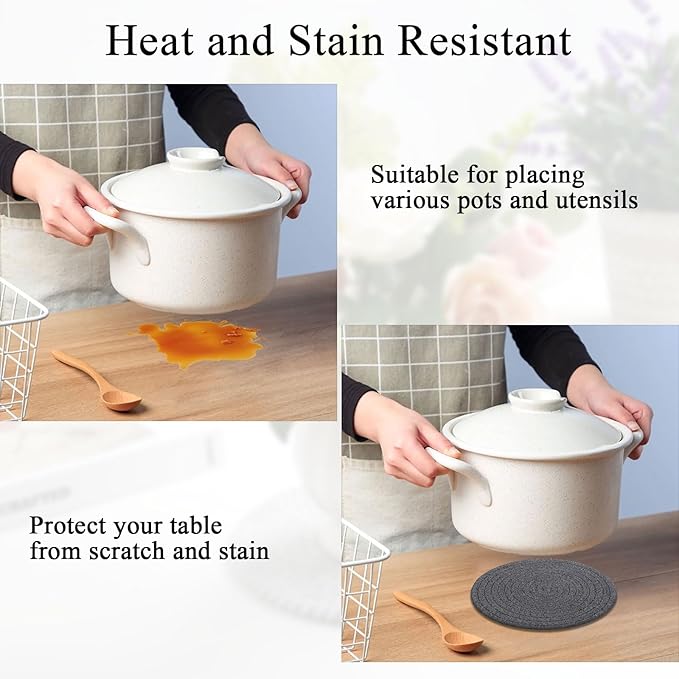 SHACOS 8 Inches Trivets for Hot Dishes, 4 Pieces Cotton Trivets Mats for Kitchen, Hot Pads for Countertops and Table, Heat-Resistant Pot Holders for Hot Pots and Pans(Gray, 4pcs)