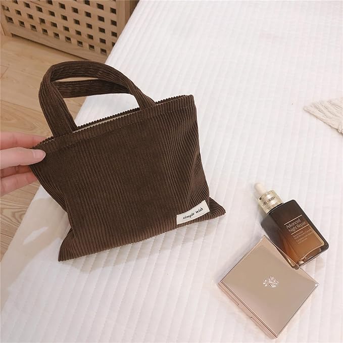 Wudygirl Makeup Bag Travel Cosmetic Bag for Women Small Makeup Pouch with Handle Zipper Cosmetic Pouch Handbag Aesthetic (Coffee)