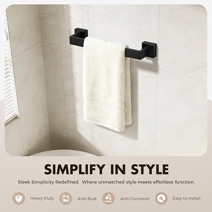 Bathroom Accessories Towel Bar Set: 20 Pieces Matte Black Bathroom Hardware Square SUS304 Stainless Steel - Wall Mounted Towel Rack&Toilet Paper Holder&Towel Ring and Towel Hook