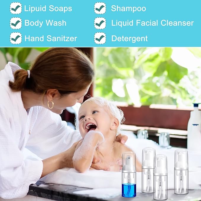 24 Pcs Foam Pump Bottles 1 Oz/ 30 ml Plastic Mini Empty Dispenser Travel Soap Foaming Bottles for Refillable Hand Sanitizer Lash Shampoo(Clear)