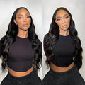 XSY Headband Wig Human Hair Body Wave Headband Wigs for Black Women Brazilian Glueless None Lace Front Wigs Wear and Go Half Wigs 150% Density Natural Color 24 Inch