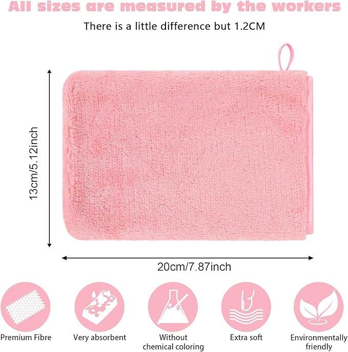 PHOGARY 6 Pack Microfiber Face Washcloths Facial Wash Mitts, 7.8"x5.1" Soft Flannel Towel for Washing Face, Reusable Makeup Remover Absorbent Easy-Dry Puffy Washcloths with Hanging Loop, Pink