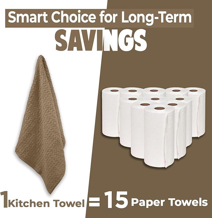 DAN RIVER Premium Kitchen Towels - [Pack of 12] 100% Cotton (16x 26 Inches) -Super Soft,Highly Absorbent, Quick Dry, Dish Towels for Kitchen Towels -Tan