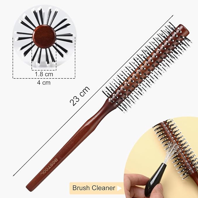 BESTOOL Small Brush for Short and Medium Hair, Blow Drying, Men's Beard Styling, Professional Smoothing and Curling Brush (Reddish brown)