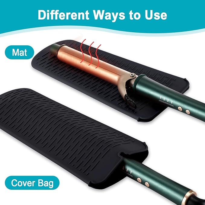 Shappy 2 Pcs Heat Resistant Hair Tools Bag Curling Iron Travel Case Cover Neoprene Flat Iron Holder Travel Case and Silicone Mat Pouch for Hot Hair Tools Storage Organizer(Retro Style)