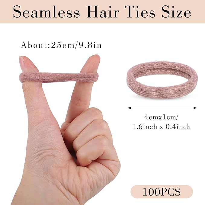 100PCS Hair Ties for Sports Yoga, Seamless Nylon Elastic Ponytail Holders for Thin/Thick Hair Stretchy Hair Bands Women Girls