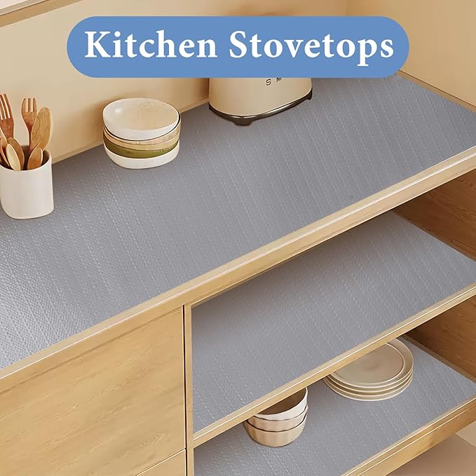 Shelf Liners for Kitchen Cabinets Non Adhesive Drawer Liner 12in x 20FT Pure Grey Thickened Shelf Liner Strong Non-Slip Easy to Clean for Tool Box Refrigerator with Knife and Tape Measure
