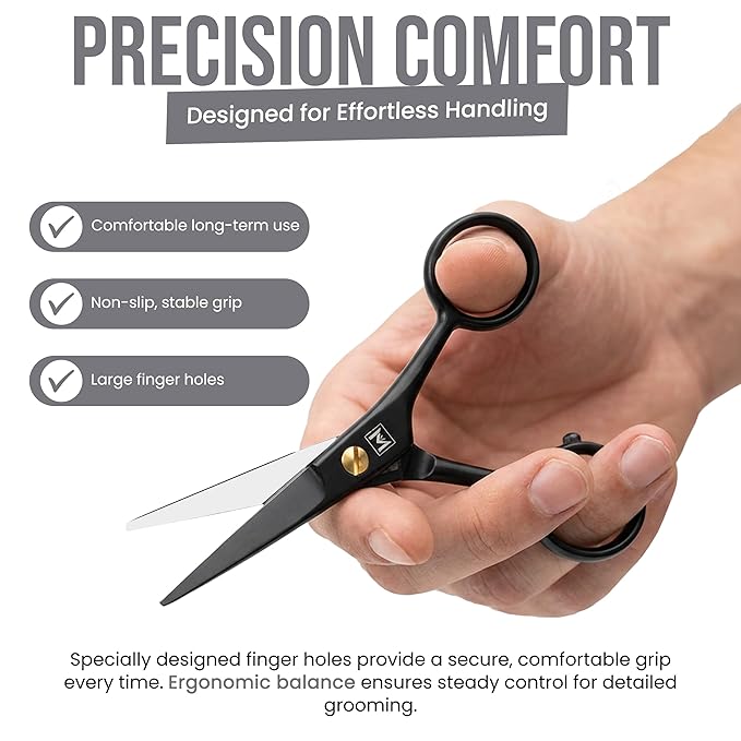 Mustache & Beard Scissors for Men – Professional 5" Stainless Steel Grooming Kit with Comb & Travel Case – Sharp Facial Hair Trimming Tool for Mustache, Beard, Nose & Eyebrows
