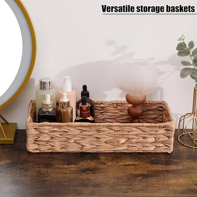 Bathroom Decor Box Toilet Tank Basket Woven Tissue Holder Box Toilet Paper Holder-Handmade Woven Office Drawer Organizer for Bedroom Livingroom Bathroom