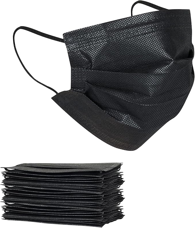 akgk 200pcs Disposable Face Masks, Black Mask, 3 Ply Disposable Masks