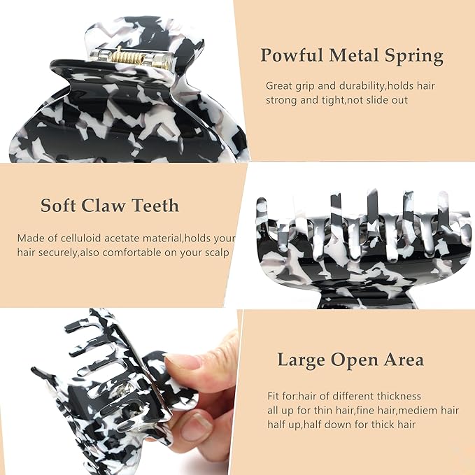 2 Pcs Small Medium Hair Claw Clips for Women Tortoise Shell Claw Hair Clips for Thin Fine Medium Thick Hair