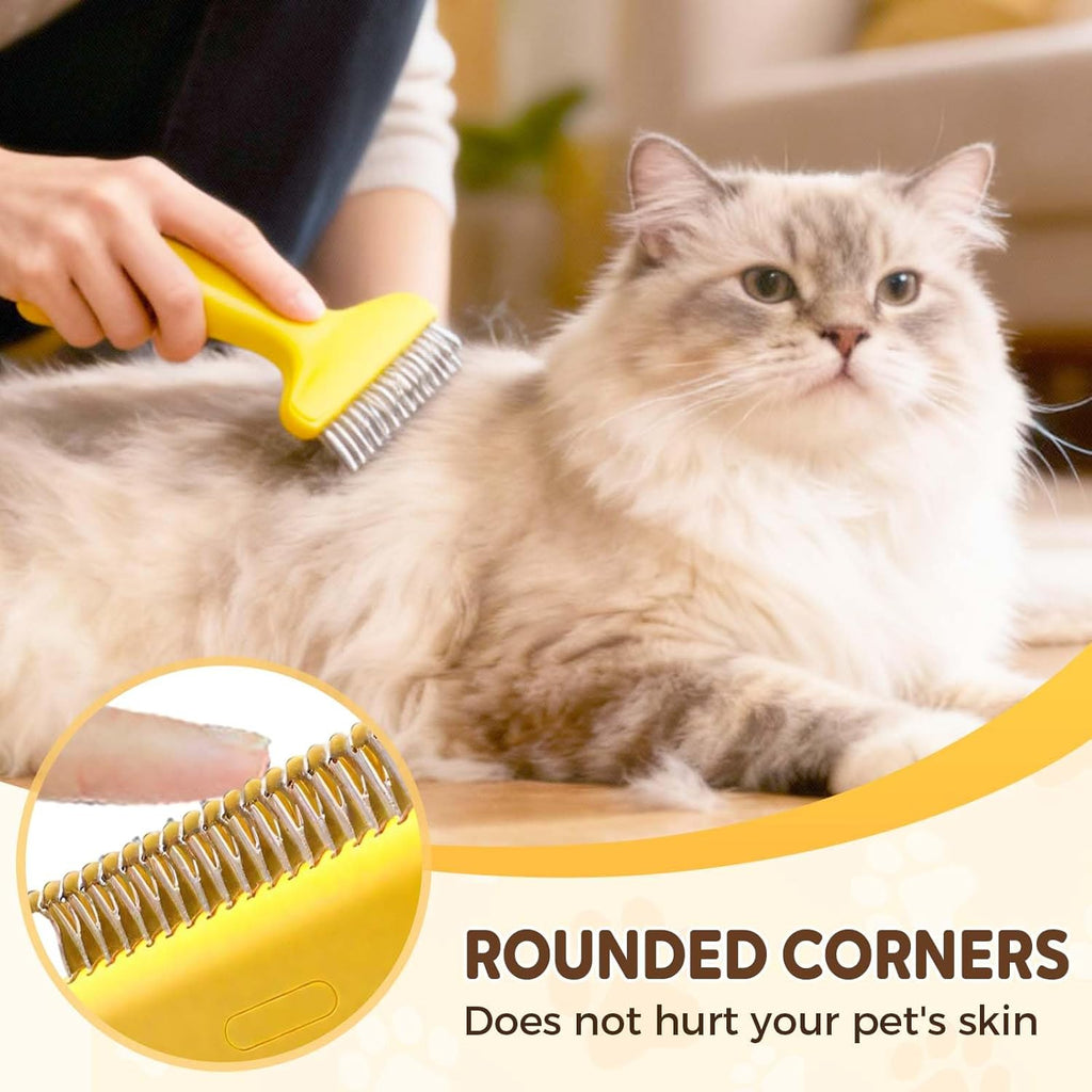 Pet Grooming Brush, 2025 New Self Cleaning Metal Comb, Detangling and Dematting Long, Matted Fur on Cats and Dogs, Easy to Remove Loose Undercoat, One Click Removal (Yellow)