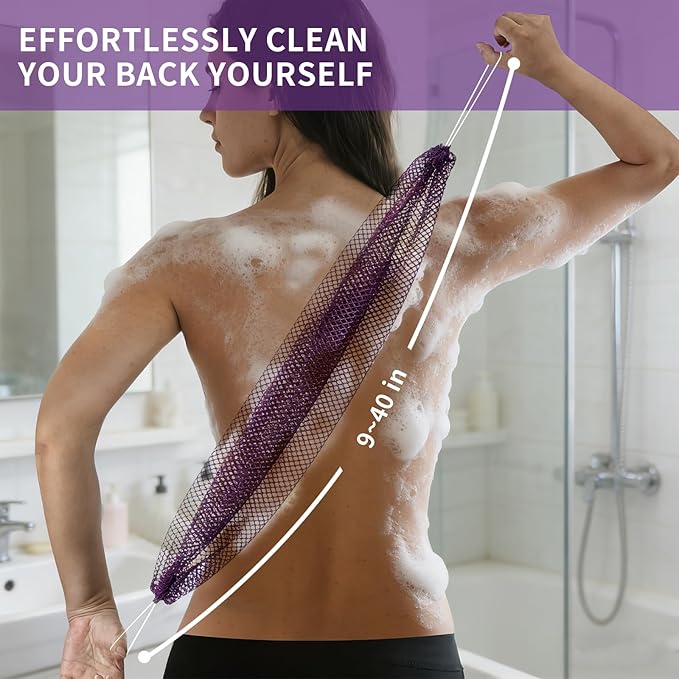 African Net Sponge 3 Pieces, Authentic Exfoliating Body Scrubber for Back & All Skin Types, Bath Sponge for Face & Body with Gentle Deep Cleansing (Purple, Black, Green)
