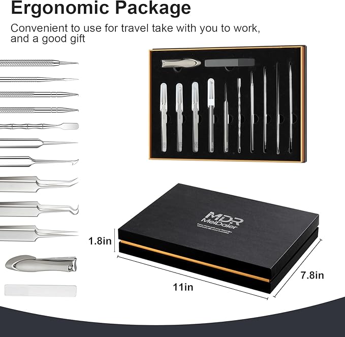 12 Pcs Titanium Alloy Pimple Popper Tool Kit, Pimple Extractor Comedone Extractor Tool, Blackhead Extractor Acne Tools for Face Blemish Whitehead Removal with 20 Alcohol Pads & 10x Magnifying Glass