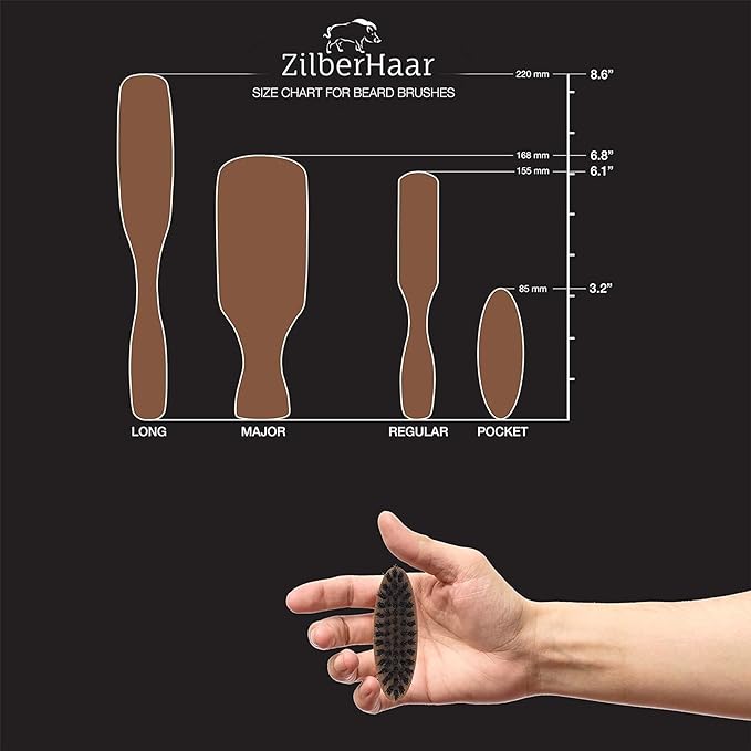 ZilberHaar Pocket Mustache and Beard Brush - Stiff Boar Bristles Small Brush - Perfect Beard Grooming Tool - Relieves beard itch - Short and Medium - Made in Europe
