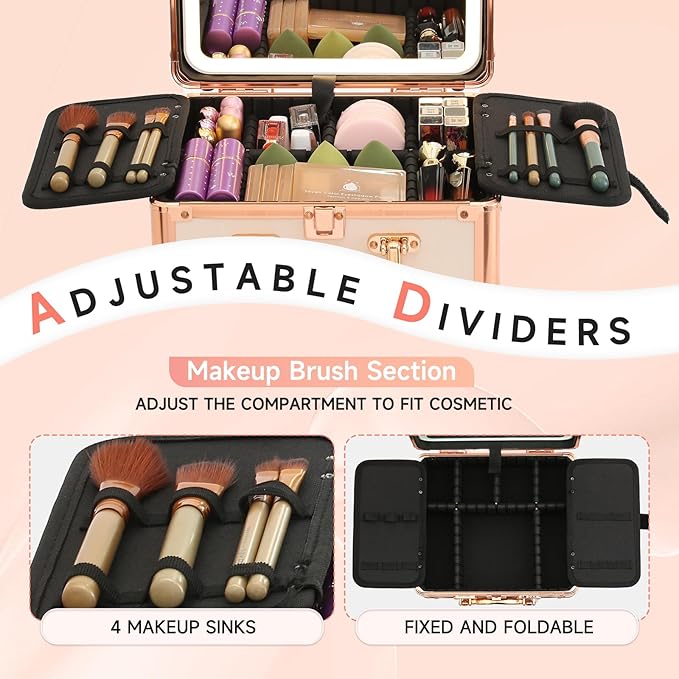 Leeora&Leekoo Makeup Box with Lighted Mirror,Portable Makeup Train Case Organizer (Off white)