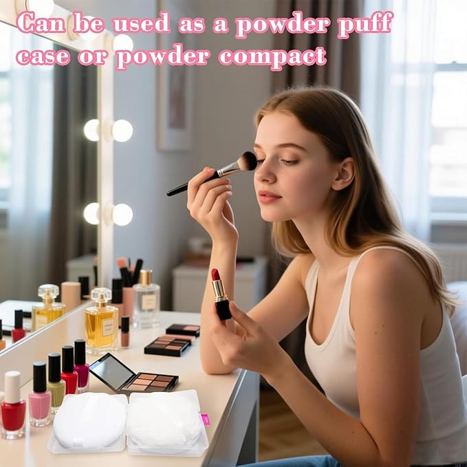 2 Pcs Body Powder Puff Set, 2 Extra Soft 6-Inch White Powder Puffs (3-Inch & 1.5-Inch Thick) with Storage Box, for Baby Powder & Finishing Powder, Gentle Face & Body Application