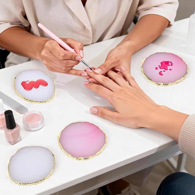 4 Pack Nail Art Palette, Resin Polish Color Design Makeup Mixing Plate - Mini Paint Palette for Nails - White, Pink