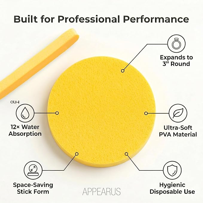 APPEARUS Compressed Facial Sponges - 240 Count Professional PVA Rounds for Estheticians, Gentle Makeup Removal and Spa Skin Cleansing - Salon Bulk Supplies