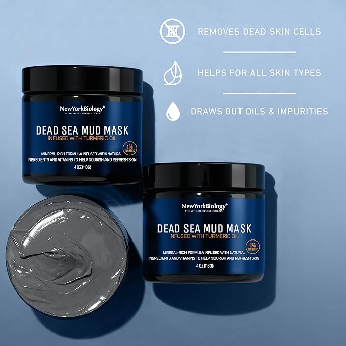 New York Biology Dead Sea Mud Mask for Face and Body | with Turmeric Oil | Spa Quality Pore Refiner for Oily Skin | Natural Skincare for Women & Men | Tighten Skin for A Healthier Complexion | 4 oz
