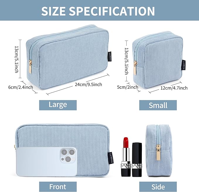 MAGEFY Small Makeup Bag for Purse Mini Cosmetics Bag Corduroy Cute Cosmetic Pouch for Women with Slip-in Pockets